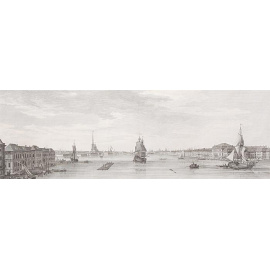 Санкт-Петербург. Вид с Невы. Панорама. Гравюра на меди. Западная Европа, около 1760 г. Редкость
