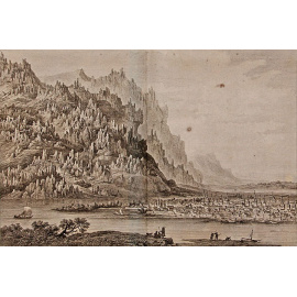Вид на Якутск с Лены. Резцовая гравюра на меди. Франция, 1780-е годы