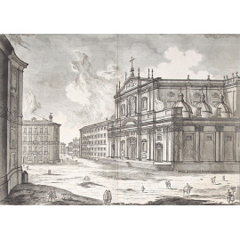 Вид на церковь Святого Игнасио, Рим. Офорт. Италия, 1761 год