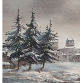 Вид на обсерваторию Пулково. Цветная литография. Франция, 1839 год