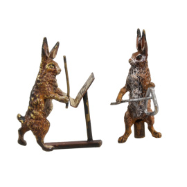 Комплект из 10 миниатюрных статуэток "Капелла" (10 зайцев). Венская бронза. Австрия, начало XX века