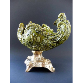 Schutz Cilli Majolica! Ваза кашпо "Ангелочки". Фаянс, майолика, металл. Австрия, Schutz Cilli, около 1900 года