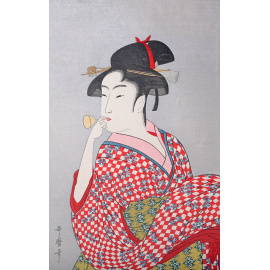 Utamaro. Большая гейша.  Ксилография (гравюра на дереве), ручная раскраска, Япония, вторая половина 19 века