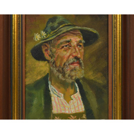 Картина "Портрет баварца в зеленой шляпе". Масло, холст. Германия, первая половина XX века