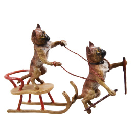 Скульптура миниатюра "Два мопса на санях". Венская бронза. Австрия, начало XX века