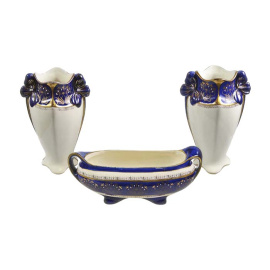 Гарнитур каминный Luneville в стиле модерн. 3 вазы. Фаянс, роспись, позолота. Франция, 1890-1900 гг.