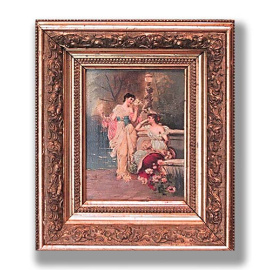 Девушки с голубями. Дерево, масло (13.5 х 10 см)