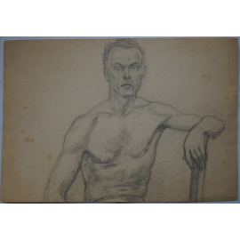 Неустановленный советский художник. Два оригинальных рисунка с двух сторон одного листа: 1) Вид женщины сзади: Акварельный рисунок.  2) По