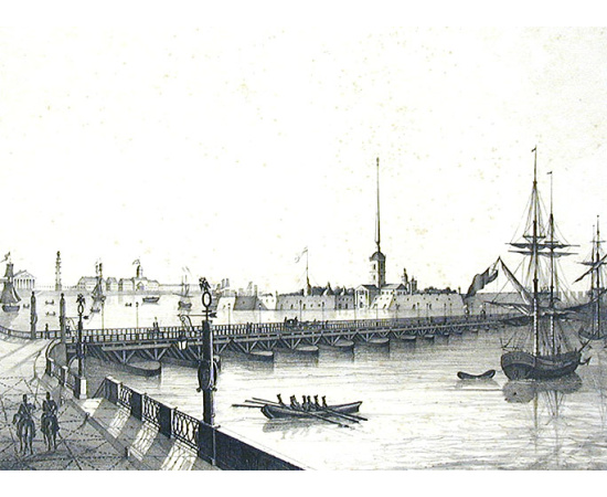 Троицкий мост. Литография. 40-е годы XIX века, Россия