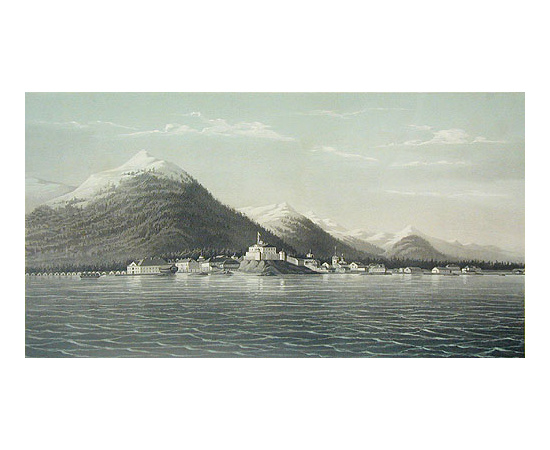 Вид Ново-Архангельска. Цветная литография (вторая половина XIX века), Россия