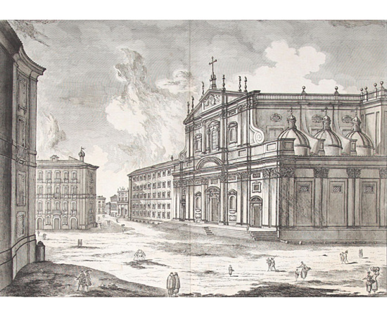 Вид на церковь Святого Игнасио, Рим. Офорт. Италия, 1761 год