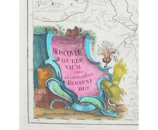 Карта Московской губернии. Офорт, акварель. Российская Империя, 1740-1750-е гг.