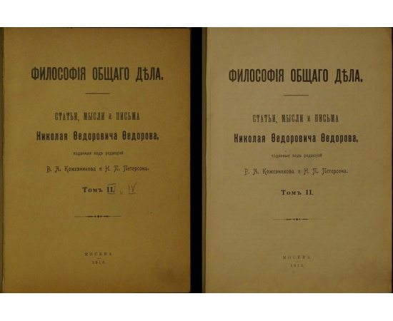 Федоров Н.Ф. Философия общего дела. Статьи, мысли и письма Н.Ф. Федорова, изданные под редакцией В.А. Кожевникова и Н.П. Петерсона. В двух то