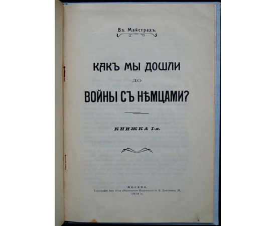 Майстрах В. Причины войны с немцами. Книжка 1-я. Как мы дошли до войны с немцами.