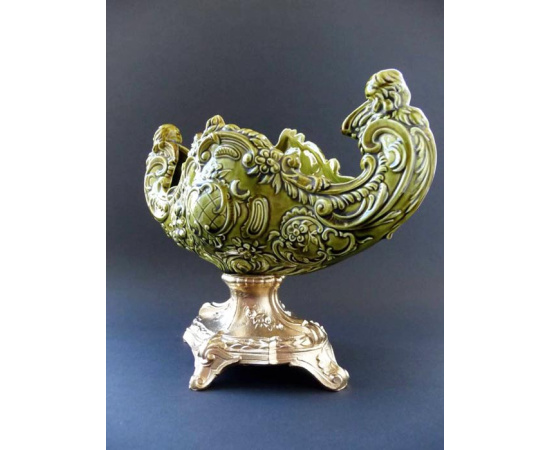 Schutz Cilli Majolica! Ваза кашпо "Ангелочки". Фаянс, майолика, металл. Австрия, Schutz Cilli, около 1900 года