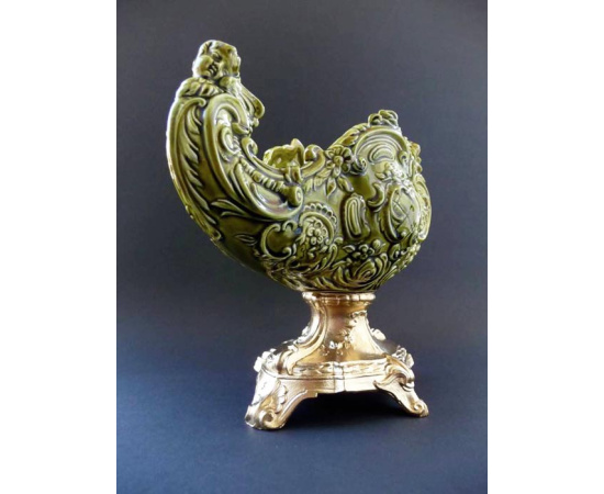 Schutz Cilli Majolica! Ваза кашпо "Ангелочки". Фаянс, майолика, металл. Австрия, Schutz Cilli, около 1900 года