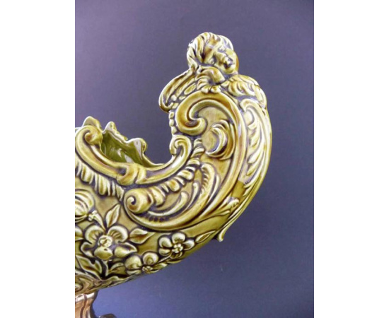 Schutz Cilli Majolica! Ваза кашпо "Ангелочки". Фаянс, майолика, металл. Австрия, Schutz Cilli, около 1900 года