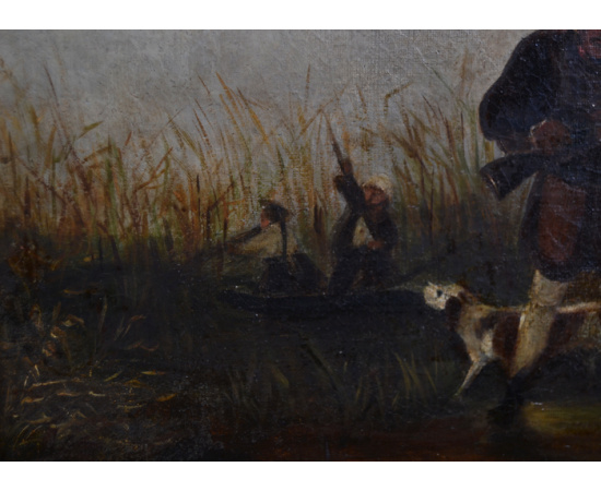 Картина "Охотник с собакой" (Chasseur et son chien). Масло, холст. Франция, 19 век