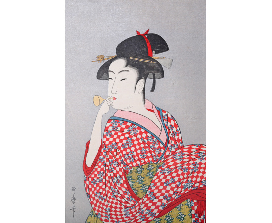 Utamaro. Большая гейша.  Ксилография (гравюра на дереве), ручная раскраска, Япония, вторая половина 19 века