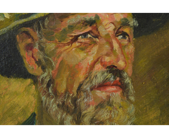 Картина "Портрет баварца в зеленой шляпе". Масло, холст. Германия, первая половина XX века