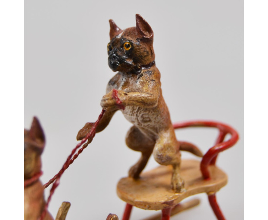 Скульптура миниатюра "Два мопса на санях". Венская бронза. Австрия, начало XX века