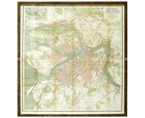 План города С. Петербурга 1902 года. Размер карты 82х73 см.