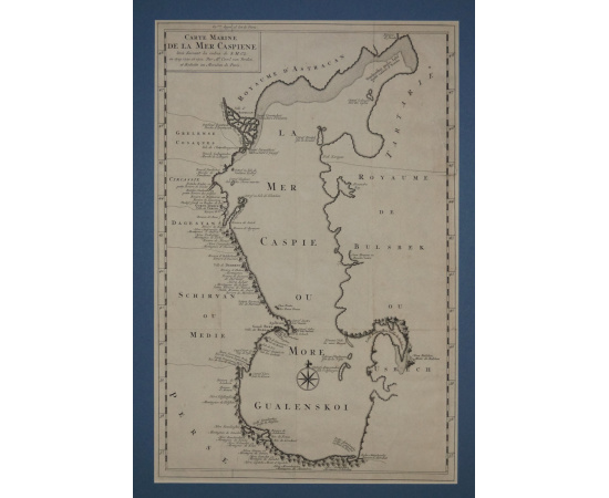 Морская карта Каспийского моря, составленная в 1719, 1720, 1721 гг. / Carte Marine de la Mer Caspiene, levee Suivant les ordres de S.M.Cz: en 1719, 1720 et 1721 par Mr. Carel van Verden, et Reduite au Meridie