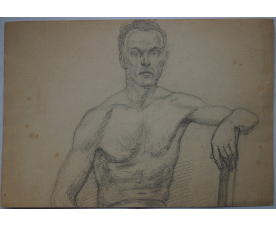 Неустановленный советский художник. Два оригинальных рисунка с двух сторон одного листа: 1) Вид женщины сзади: Акварельный рисунок.  2) По