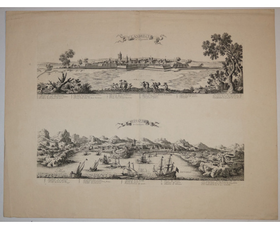 Виды испанских городов Ландреси и Кадакес в Каталонии / Landrecy en Haynault. Cap de Quiers en Catalogne