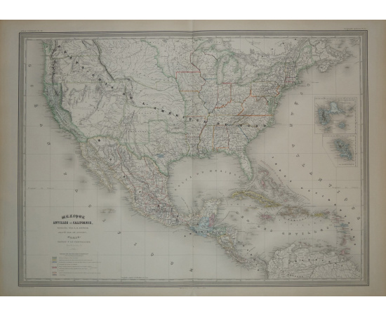 Карта Центральной Америки и США: Мексика, Карибские острова и Калифорния / Mexique Antilles et Californie